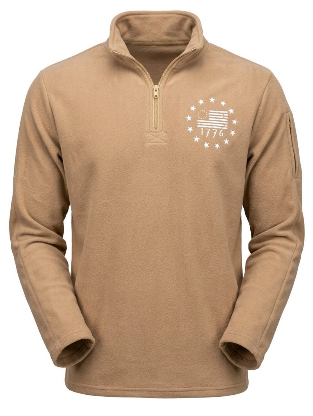 1776 Quarter-Zip Pullover with 1776 Flag Graphic - Tan